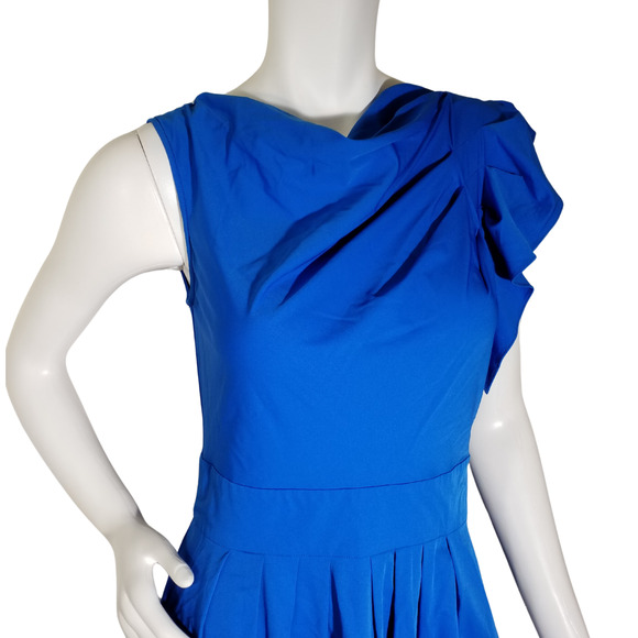 Diane von Furstenberg Blue Tech Stretch Bow Dress | Size 2 | Designer - Picture 2 of 5